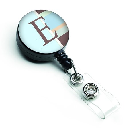 CAROLINES TREASURES Letter E Initial Monogram Blue Stripes Retractable Badge Reel CJ1003-EBR